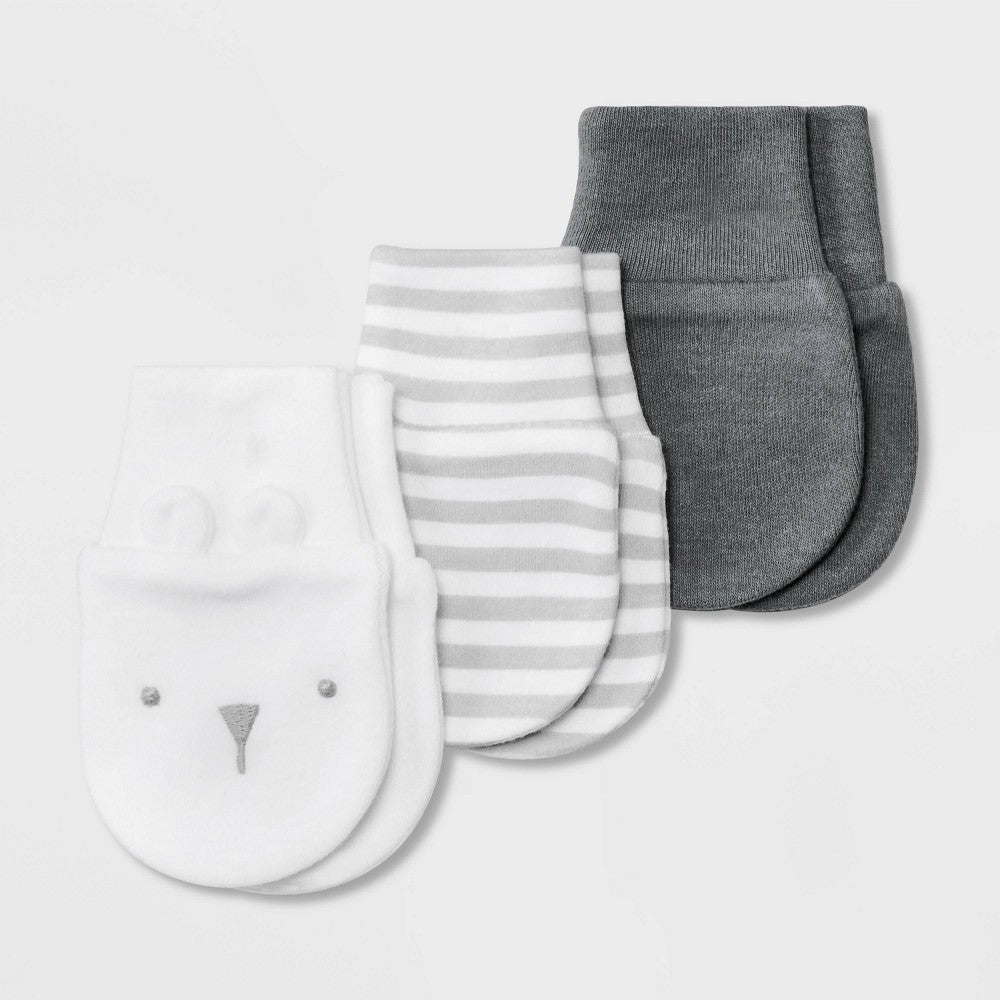 Baby 3pk Cotton Mittens - Cloud Island™ Gray - Bellso